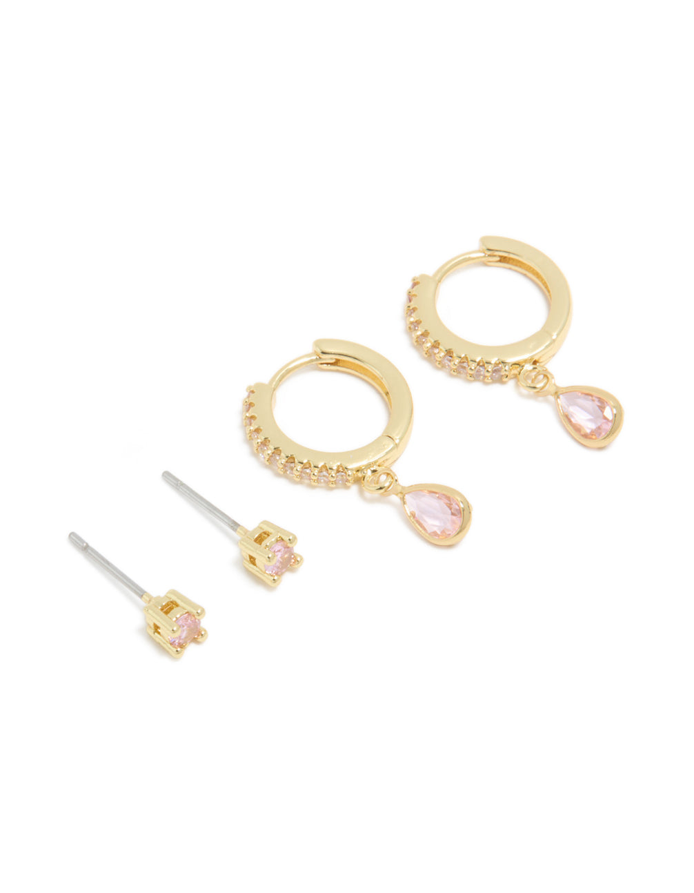 Gold Plated Brass Pink Tourmaline October Birthstone Earrings 2 Pack