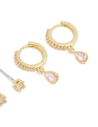 Gold Plated Brass Pink Tourmaline October Birthstone Earrings 2 Pack - link has visual effect only