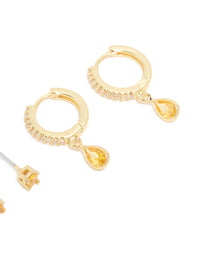 Gold Plated Brass Citrine Cubic Zirconia November Birthstone Earrings 2-Pack - link has visual effect only