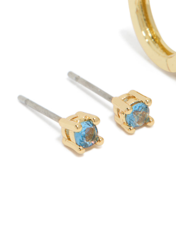 Gold Plated Brass Tanzanite Cubic Zirconia December Birthstone Earrings 2-Pack