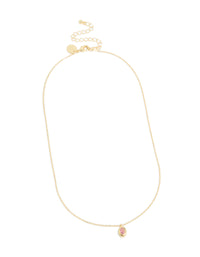 Gold Plated Brass Pink Tourmaline October Birthstone Necklace - link has visual effect only