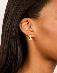 Gold Plated Cubic Zirconia Pearl Inlay Double Layered Open Hoop Earrings - link has visual effect only