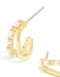 Gold Plated Cubic Zirconia Pearl Inlay Double Layered Open Hoop Earrings - link has visual effect only
