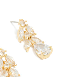 Beautiful gold plated cubic zirconia vine drop earrings post detail view - link has visual effect only