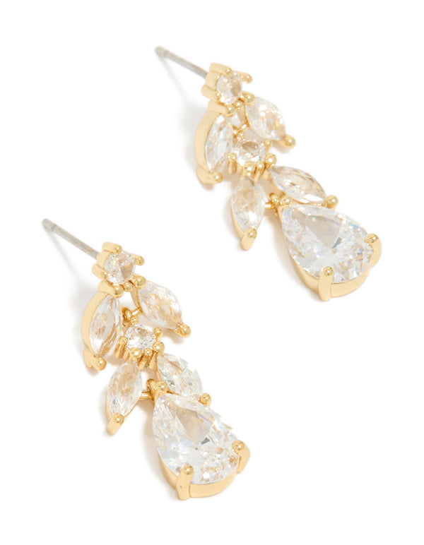 Stunning gold plated cubic zirconia vine drop earrings front view