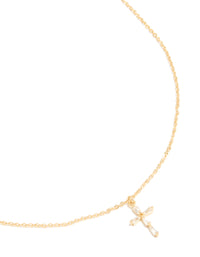 Gold Plated Cubic Zirconia Baguette Cross Necklace - link has visual effect only