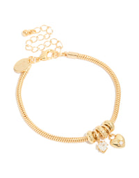 Gold Plated Cubic Zirconia & Heart Charm Bracelet - link has visual effect only