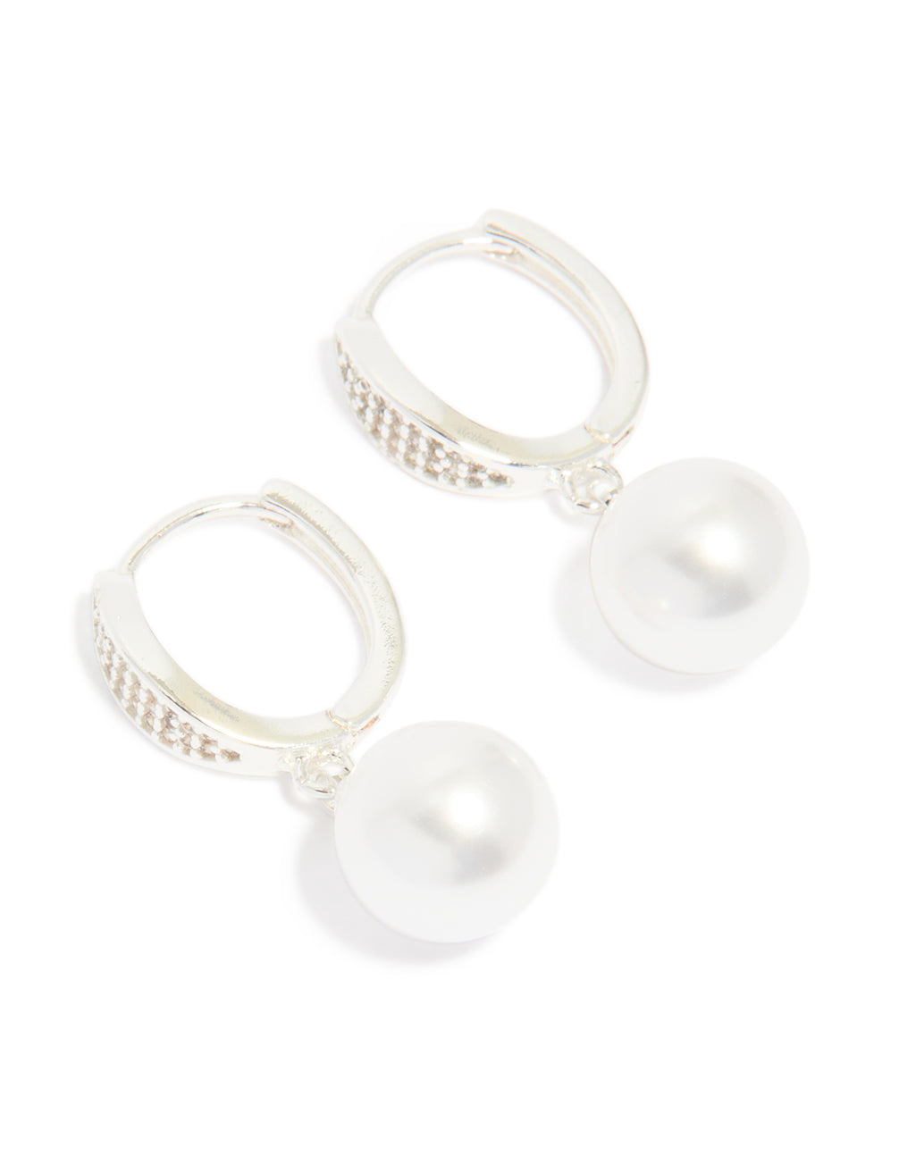 Silver Plated Cubic Zirconia Pearl Huggie Earrings