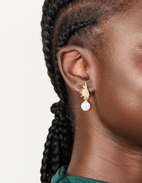 Gold Plated Cubic Zirconia Vine Fan & Pearl Drop Earrings - link has visual effect only
