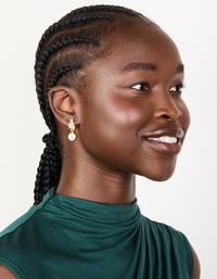 Gold Plated Cubic Zirconia Vine Fan & Pearl Drop Earrings - link has visual effect only