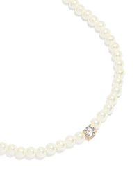 Gold Plated Pearl Inlay & Cubic Zirconia Necklace - link has visual effect only