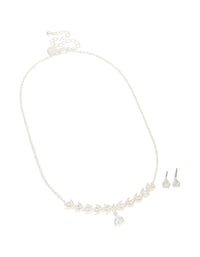Silver Plated Cubic Zirconia Dainty Vine Drop Earrings & Necklace Jewellery Set - link has visual effect only