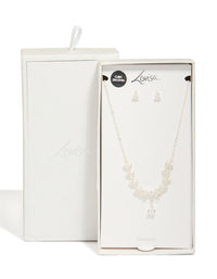 Silver Plated Cubic Zirconia Dainty Vine Drop Earrings & Necklace Jewellery Set - link has visual effect only