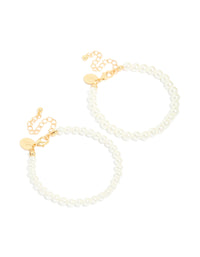 Discover Gold Plated Classic Pearl Bracelets 2-Pack details in white and gold front view - link has visual effect only