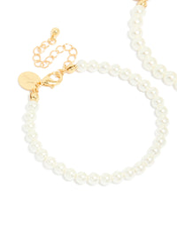 Crafted from Gold Plated materials, Classic Pearl Bracelets 2-Pack in white and gold closure detail view - link has visual effect only
