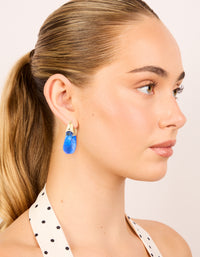 Gold & Blue Resin Square Hoop Earrings. - link has visual effect only