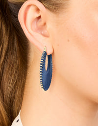 Gold Dark Blue Thread Hoop Earrings - link has visual effect only