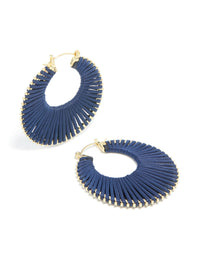 Gold Dark Blue Thread Hoop Earrings - link has visual effect only