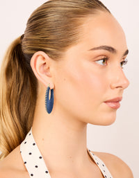 Gold Dark Blue Thread Hoop Earrings - link has visual effect only
