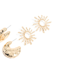 Gold Sun & Blue Acrylic Open Hoop Earrings 3-Pack - link has visual effect only