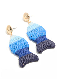 Blue Raffia Fish Stud Drop Earrings - link has visual effect only