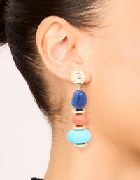 Gold Blue & Orange Acrylic Beaded Drop Stud Earrings - link has visual effect only