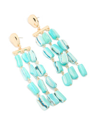 Gold Aqua Marbled Beaded Layered Drop Earrings - link has visual effect only