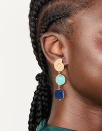 Gold Shell & Blue Beaded Drop Earrings - link has visual effect only