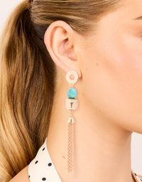Gold Aqua Beaded Hammered Chain Drop Earrings - link has visual effect only