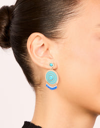 Gold Blue Enamel & Blue Beaded Round Drop Earrings - link has visual effect only