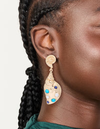Gold Shell & Blue White Dotted Drop Earrings - link has visual effect only