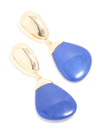 Gold & Dark Blue Pebble Drop Earrings - link has visual effect only