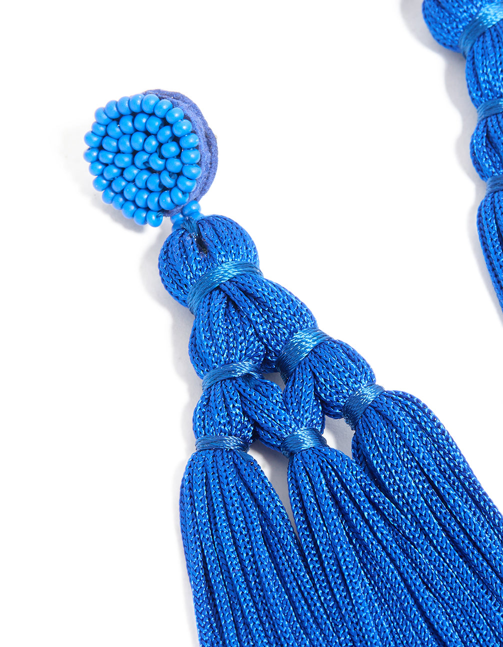 Dark Blue Fabric Fringe Long Drop Earrings
