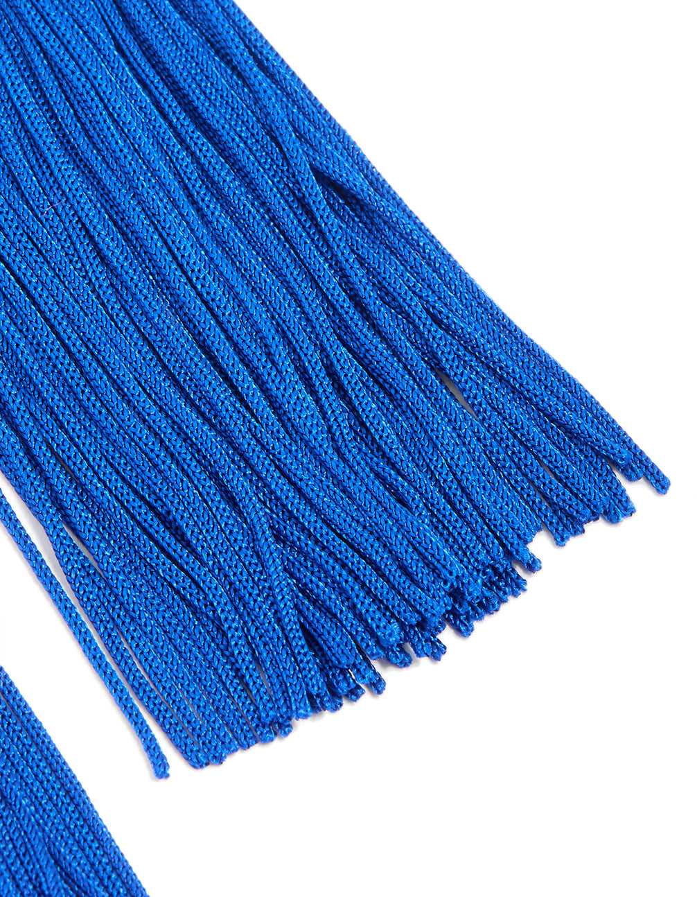 Dark Blue Fabric Fringe Long Drop Earrings