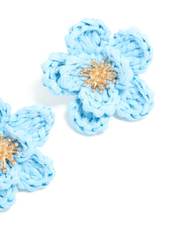 Gold Light Blue Flower Medallion Earrings - link has visual effect only