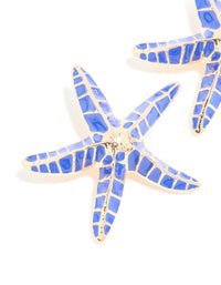Gold Dark Blue Enamel Large Starfish Earrings - link has visual effect only