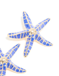 Gold Dark Blue Enamel Large Starfish Earrings - link has visual effect only