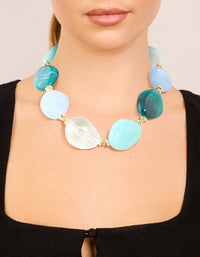 Blue Acrylic Stones Large Gold Link Necklace - link has visual effect only