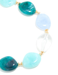 Blue Acrylic Stones Large Gold Link Necklace - link has visual effect only