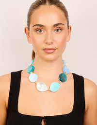 Blue Acrylic Stones Large Gold Link Necklace - link has visual effect only