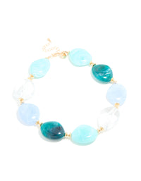 Blue Acrylic Stones Large Gold Link Necklace - link has visual effect only