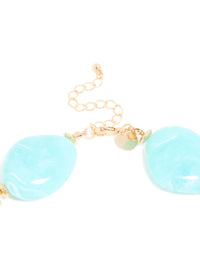 Blue Acrylic Stones Large Gold Link Necklace - link has visual effect only