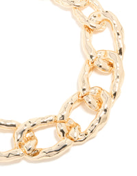 Gold Textured Chunky Chain Link Necklace - link has visual effect only
