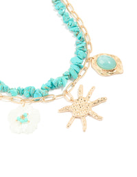 Gold Turquoise Beaded & Beach Charm Layered Necklace - link has visual effect only