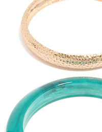 Beautifully crafted, these textured gold and resin bangles in a 3-pack feature green and blue hues close up view - link has visual effect only