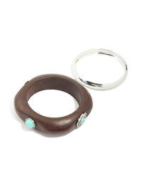 Wooden turquoise Stones Western & Silver Bangle 2-Pack - link has visual effect only