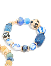 Blue & Green Beaded Pattern Stretch Bracelets 2-Pack - link has visual effect only