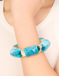 Aqua Acrylic & Gold Chunky Stretch Bracelet - link has visual effect only