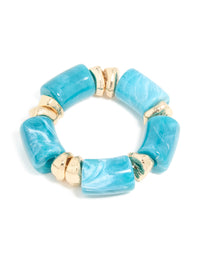 Aqua Acrylic & Gold Chunky Stretch Bracelet - link has visual effect only