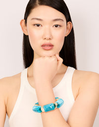 Aqua Acrylic & Gold Chunky Stretch Bracelet - link has visual effect only